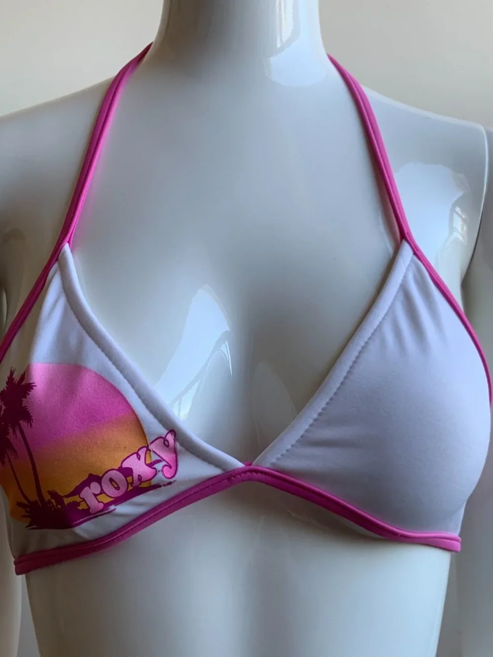Roxy Girls swimwear pink palm tree triangle top logo belted bottom bikini